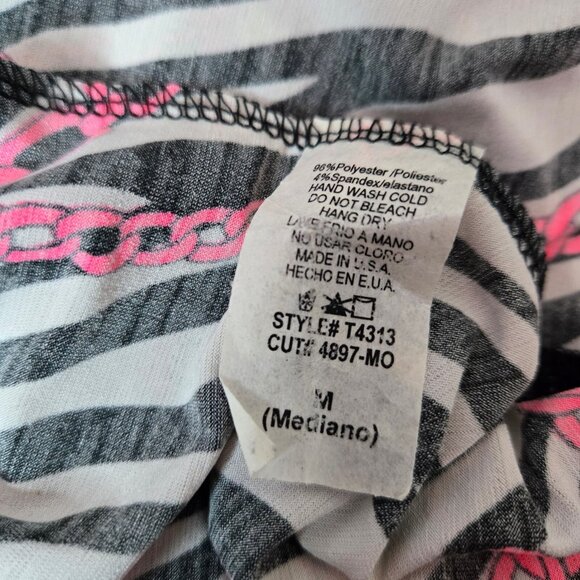 Y2K Zebra Print Bodysuit Top Size M Lace Trim Neon Trashy Mcbling Scene Gyaru - Picture 9 of 9